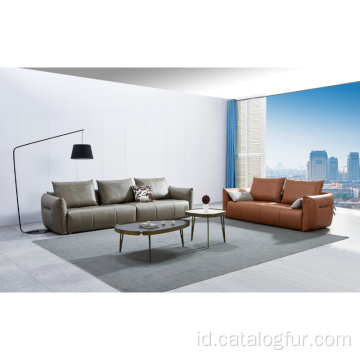Shunde Mewah Desain Modern Bingkai Kayu Set Perabot Ruang Keluarga Stainless Steel Set Sofa Kulit Italia